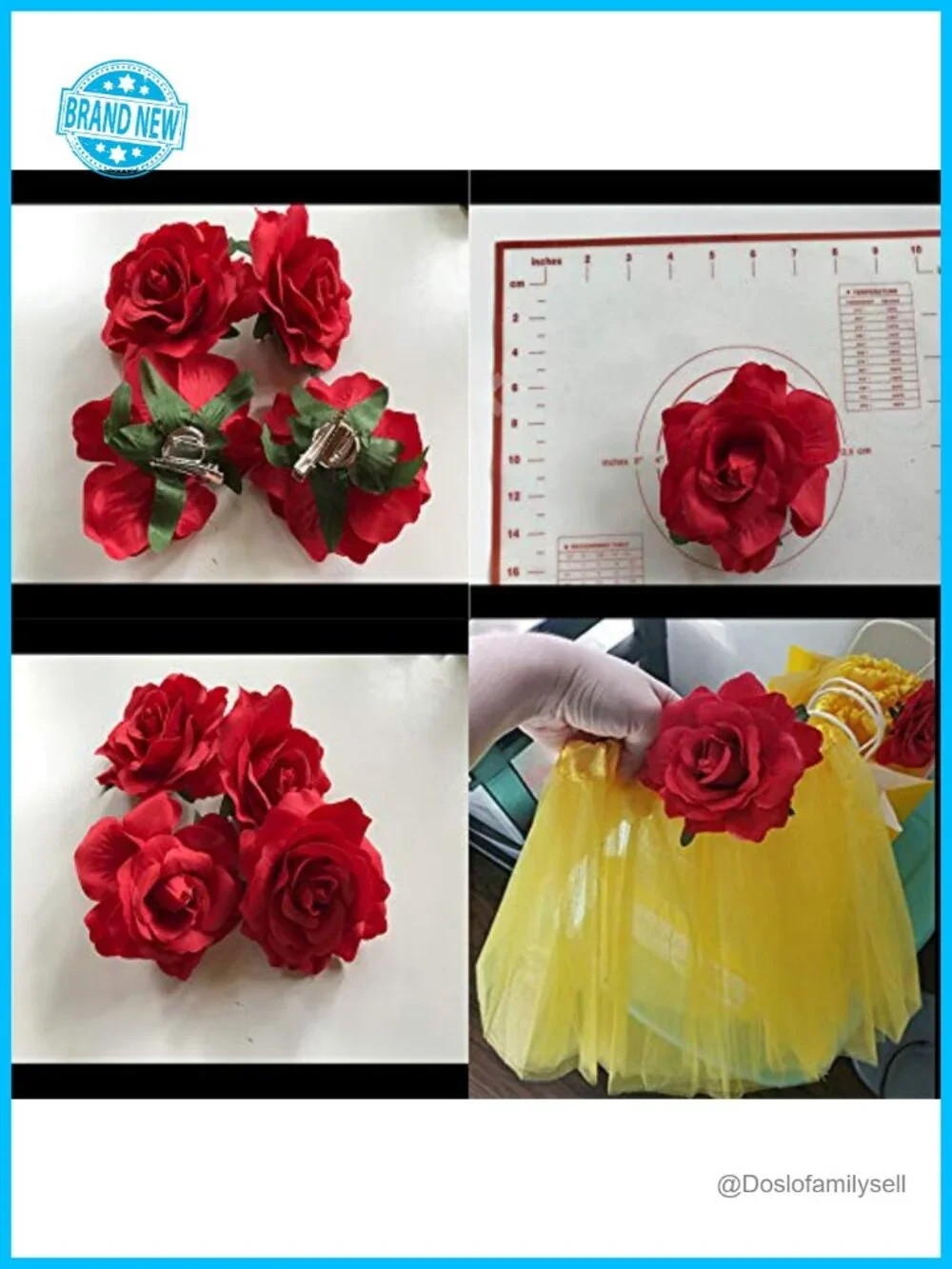 4pcs Fabric Rose Hair Flowers Clips Brooch Pin Headpieces